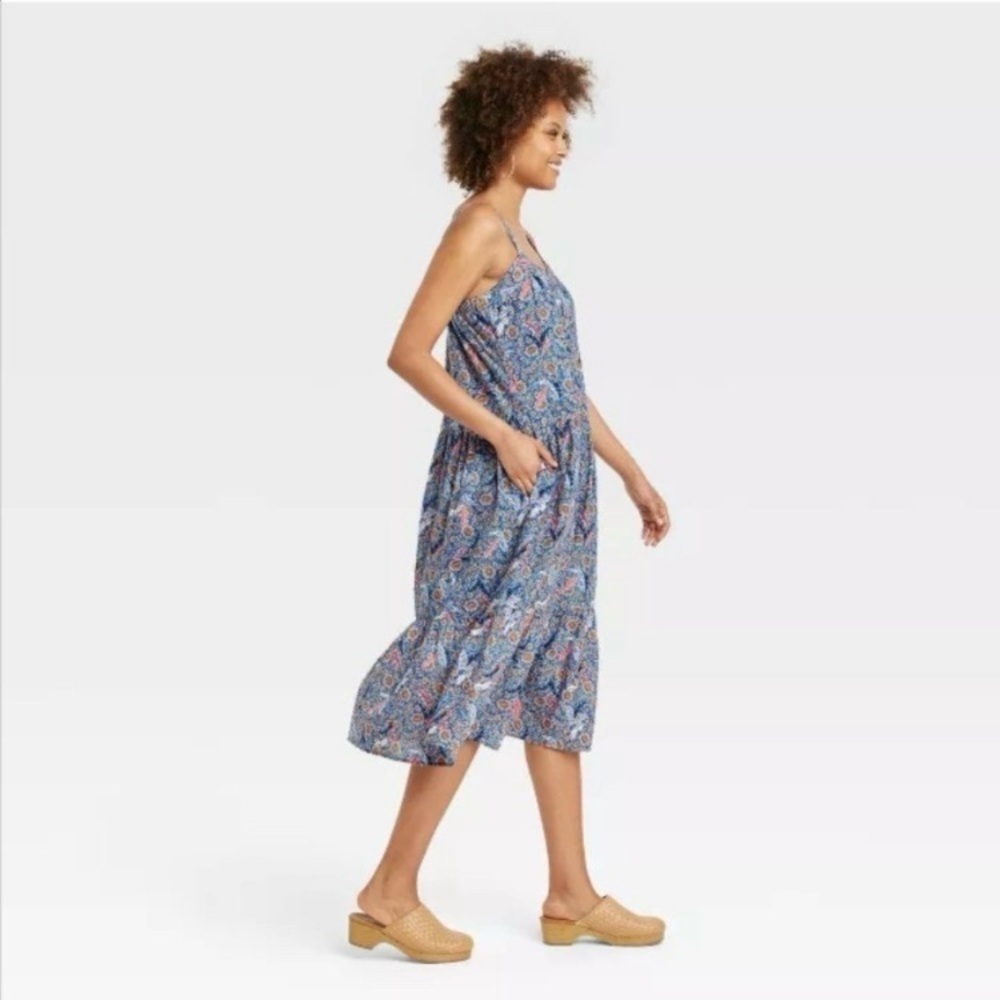 Knox Rose Pleated Midi Sundress in Blue and Orange - Picture 4 of 16